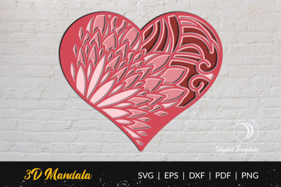 3D Layered Heart Mandala SVG for Shadow Boxes