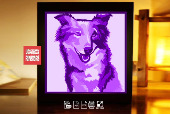 Border Collie Paper Light Box SVG 240: 3D SVG Shadow Boxes