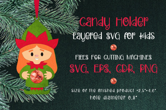 Elf Girl Christmas Ornament Candy Holder 3D SVG